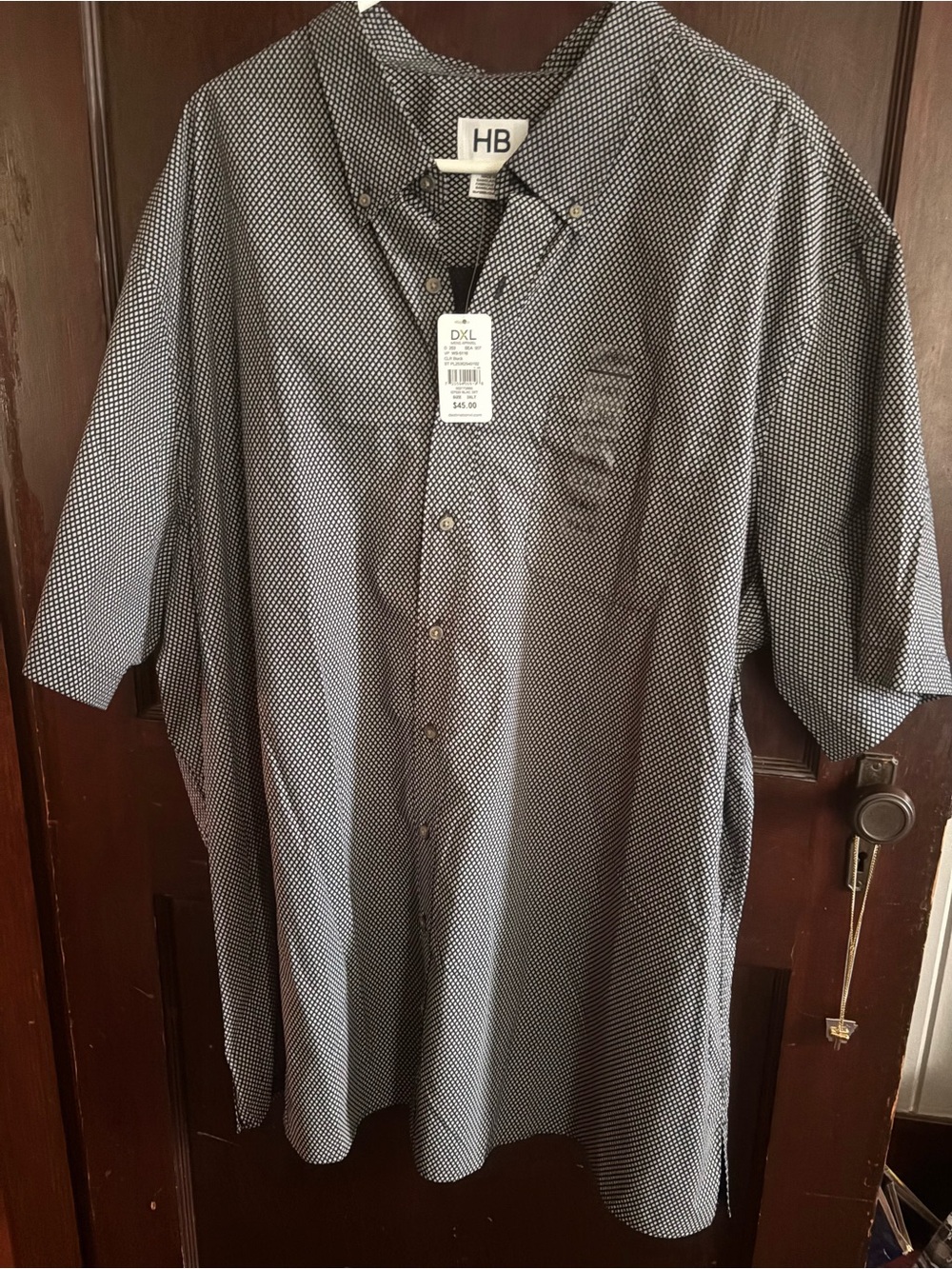 Men's Black Short-Sleeve Micro-Pattern Button-Down Shirt